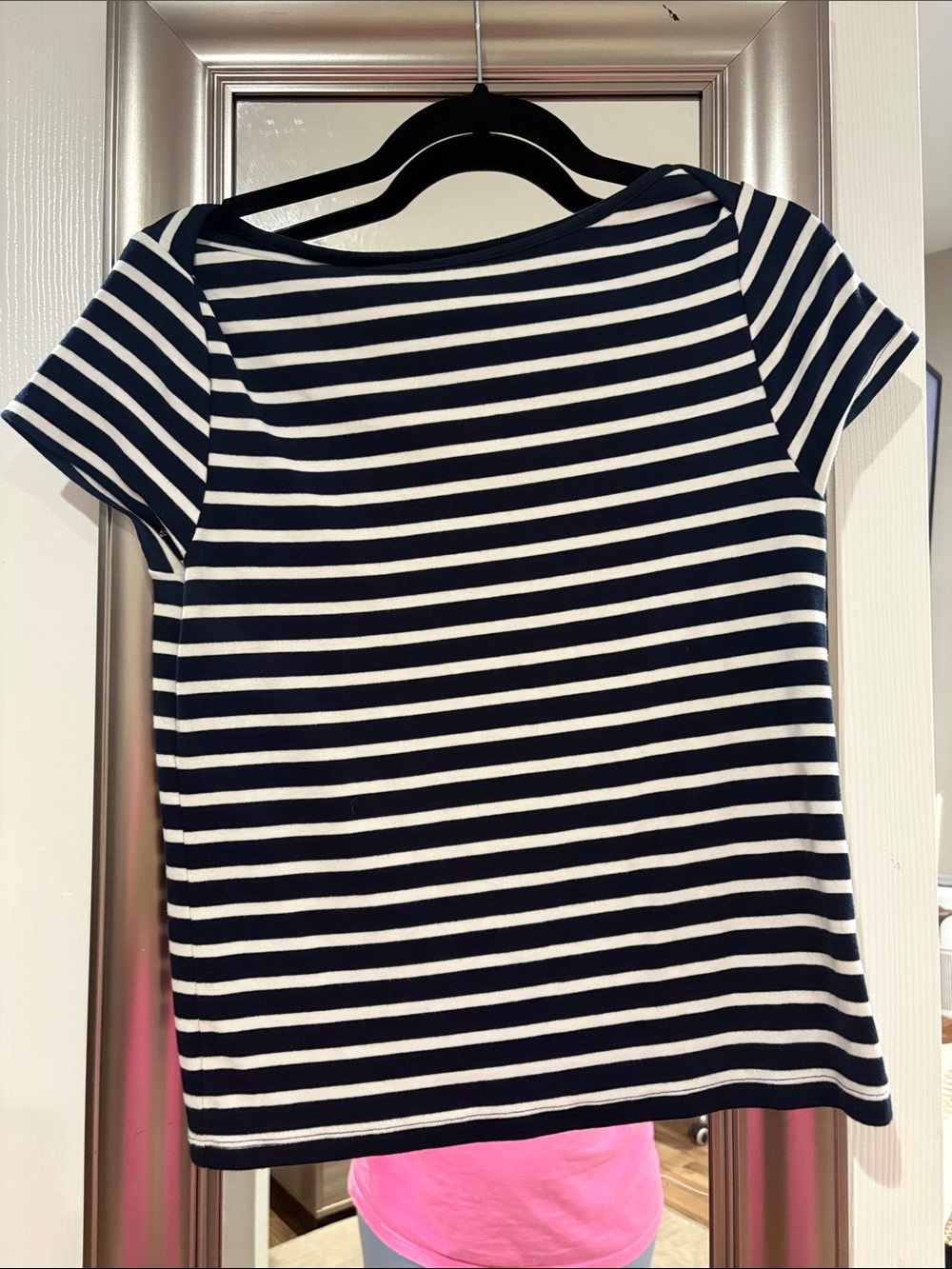 Old Navy Navy and White Striped Short Sleeve Tee